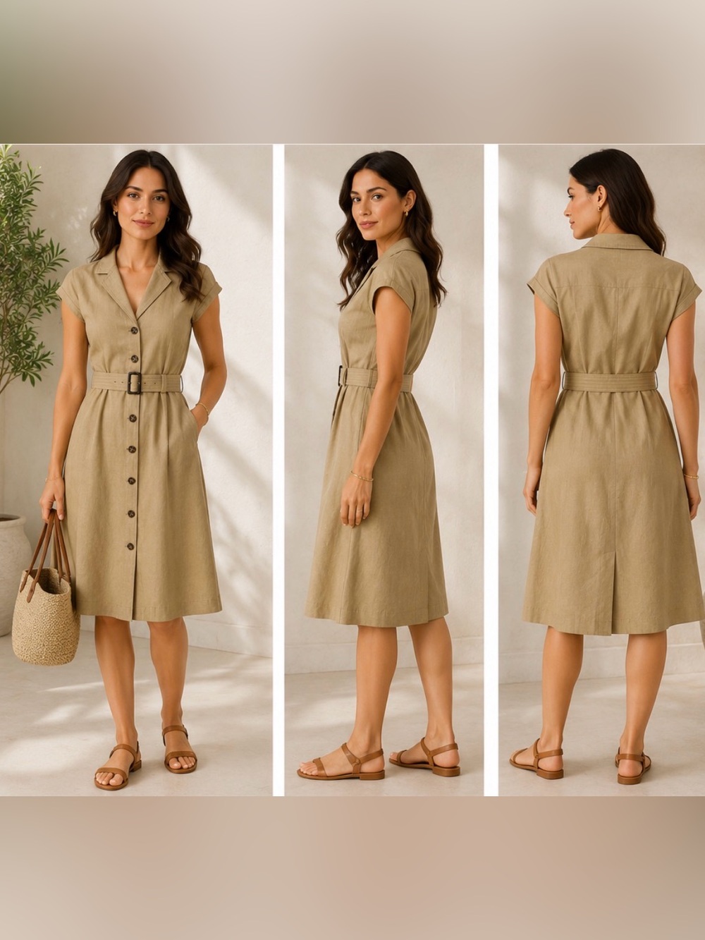 Ann Taylor Petite Linen Blend Light Tan Dress